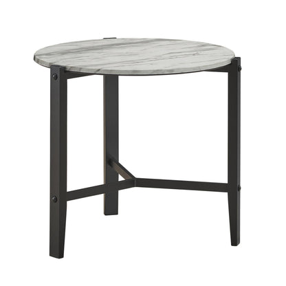 Coaster Furniture Tandi 753537 Round Faux Marble Side End Table - White and Black IMAGE 3