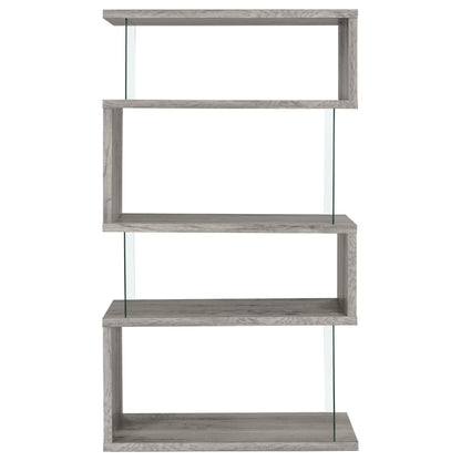 Coaster Furniture Emelle 802340 63-inch 4-shelf Glass Panel Bookshelf - Grey Driftwood IMAGE 5