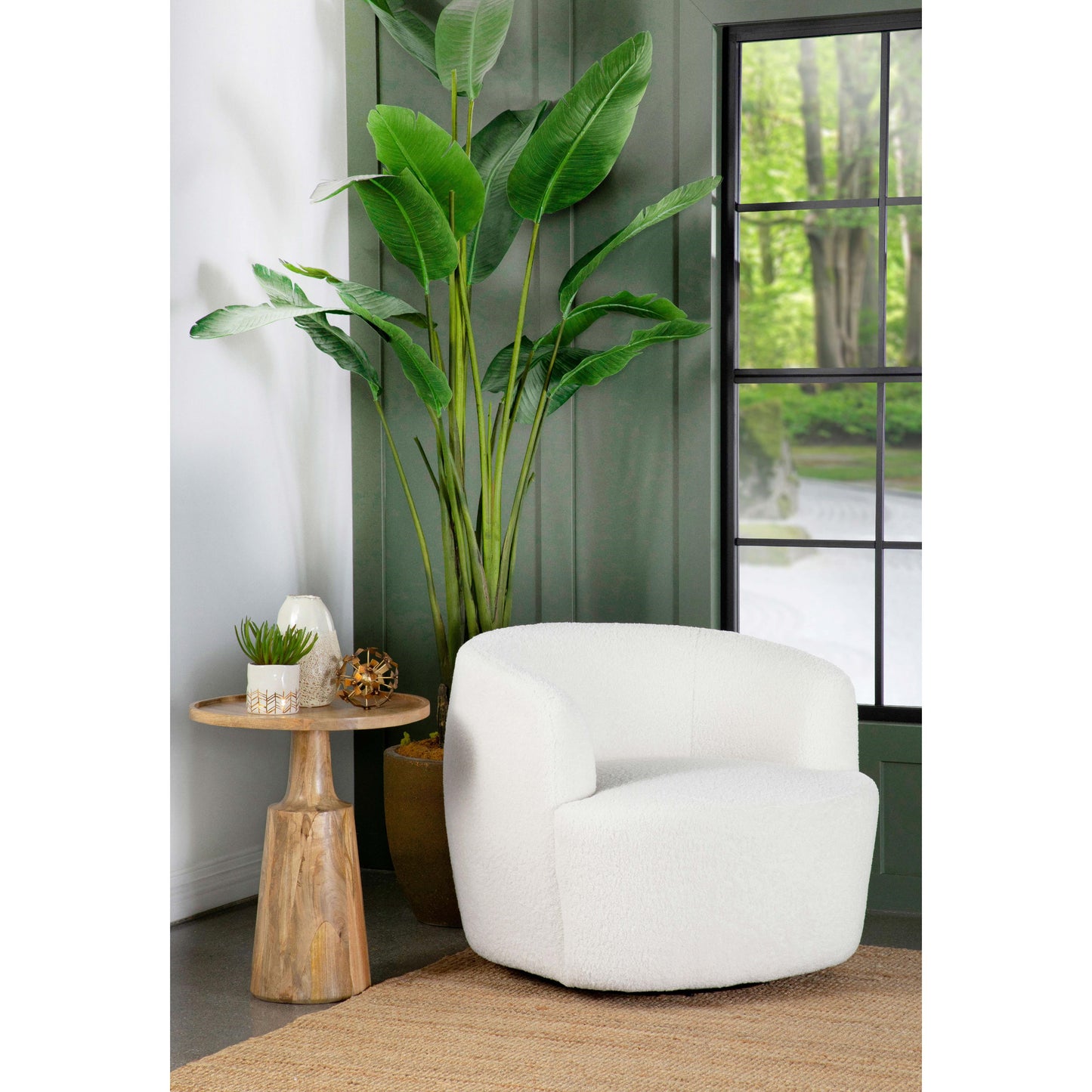  Coaster Furniture Hudson 905726 Faux Sheepskin Upholstered Swivel Chair - Natural IMAGE 9