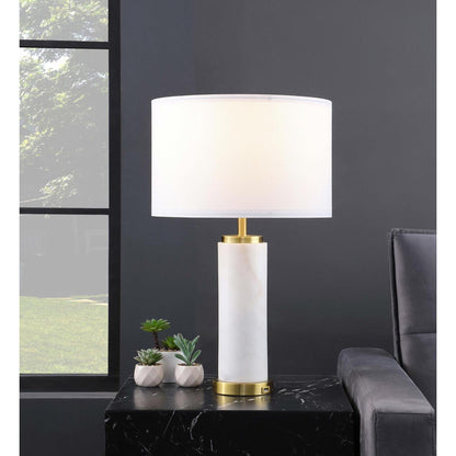 Coaster Furniture Lucius 920208 25-inch Drum Shade Marble Body Table Lamp - White IMAGE 2