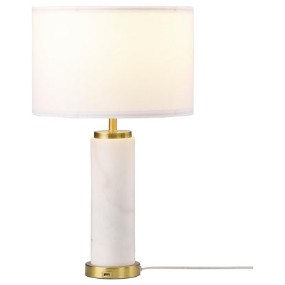 Coaster Furniture Lucius 920208 25-inch Drum Shade Marble Body Table Lamp - White IMAGE 3
