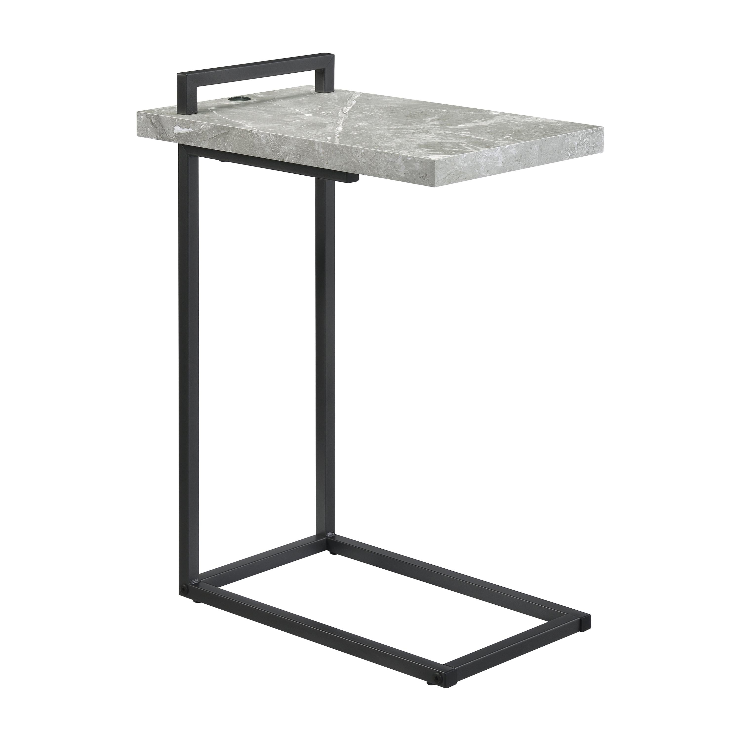 Coaster Furniture Maxwell 931129 C-shaped Side Table USB Charging - Grey Faux Marble IMAGE 1