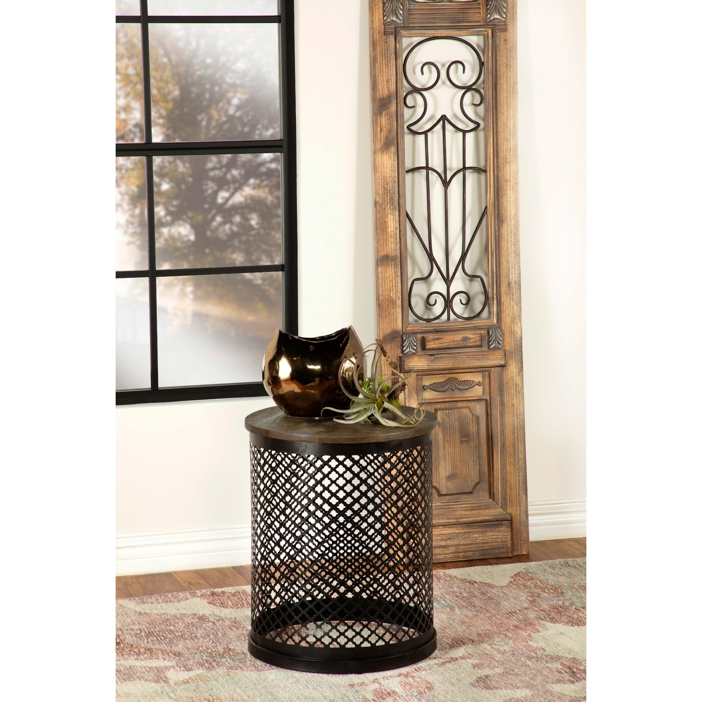 Coaster Furniture Aurora 935990 Round Drum Base Accent Side Table - Natural and Black IMAGE 3