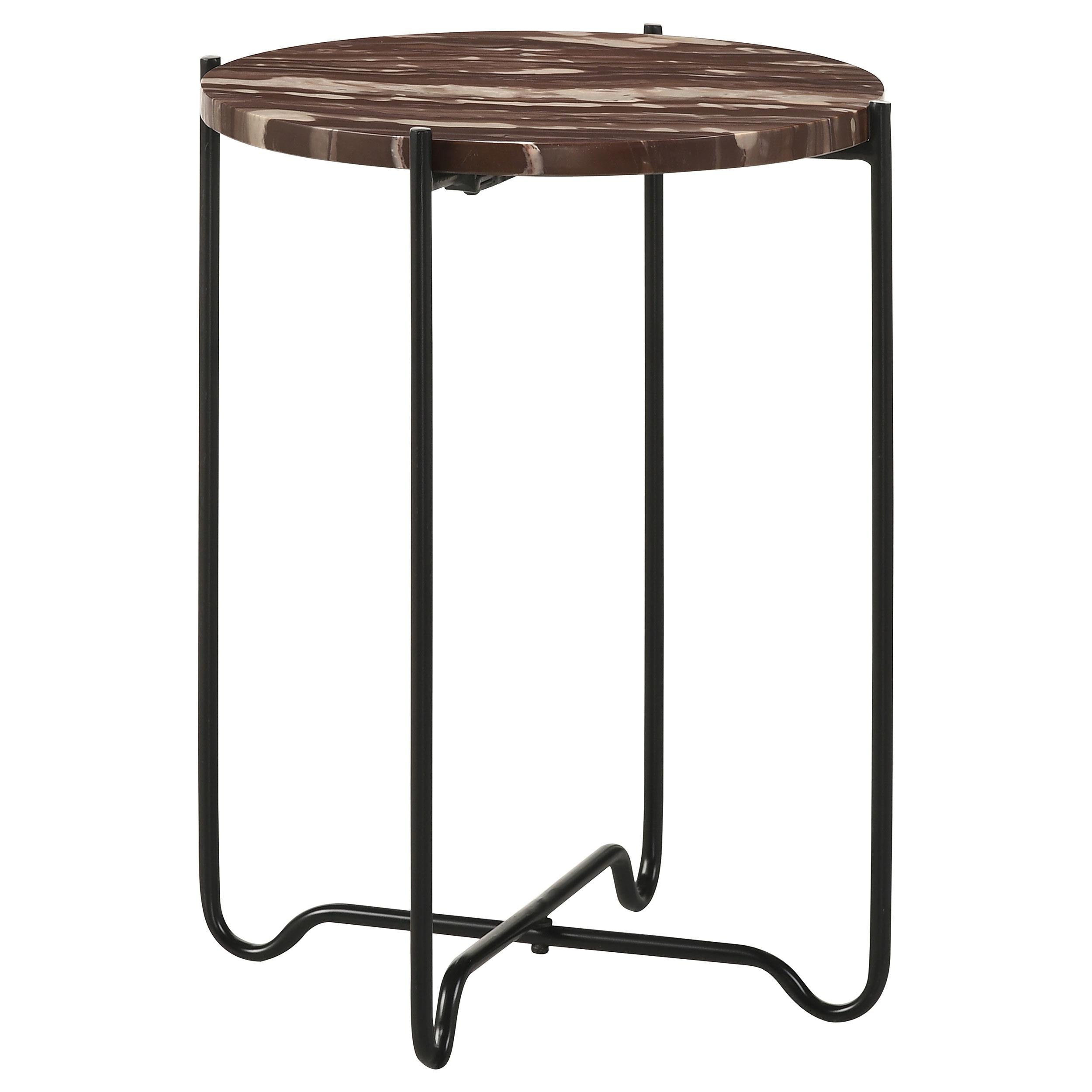 Coaster Furniture Latifa 936010 Round Marble Top Accent Side Table - Red and Black IMAGE 1