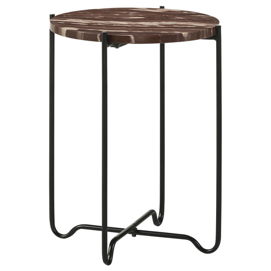 Coaster Furniture Latifa 936010 Round Marble Top Accent Side Table - Red and Black IMAGE 1