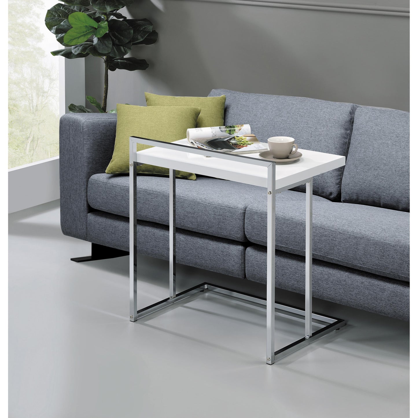 Coaster Furniture Dani 936118 Rectangular C-Shaped Sofa Side Table - White High Gloss IMAGE 4