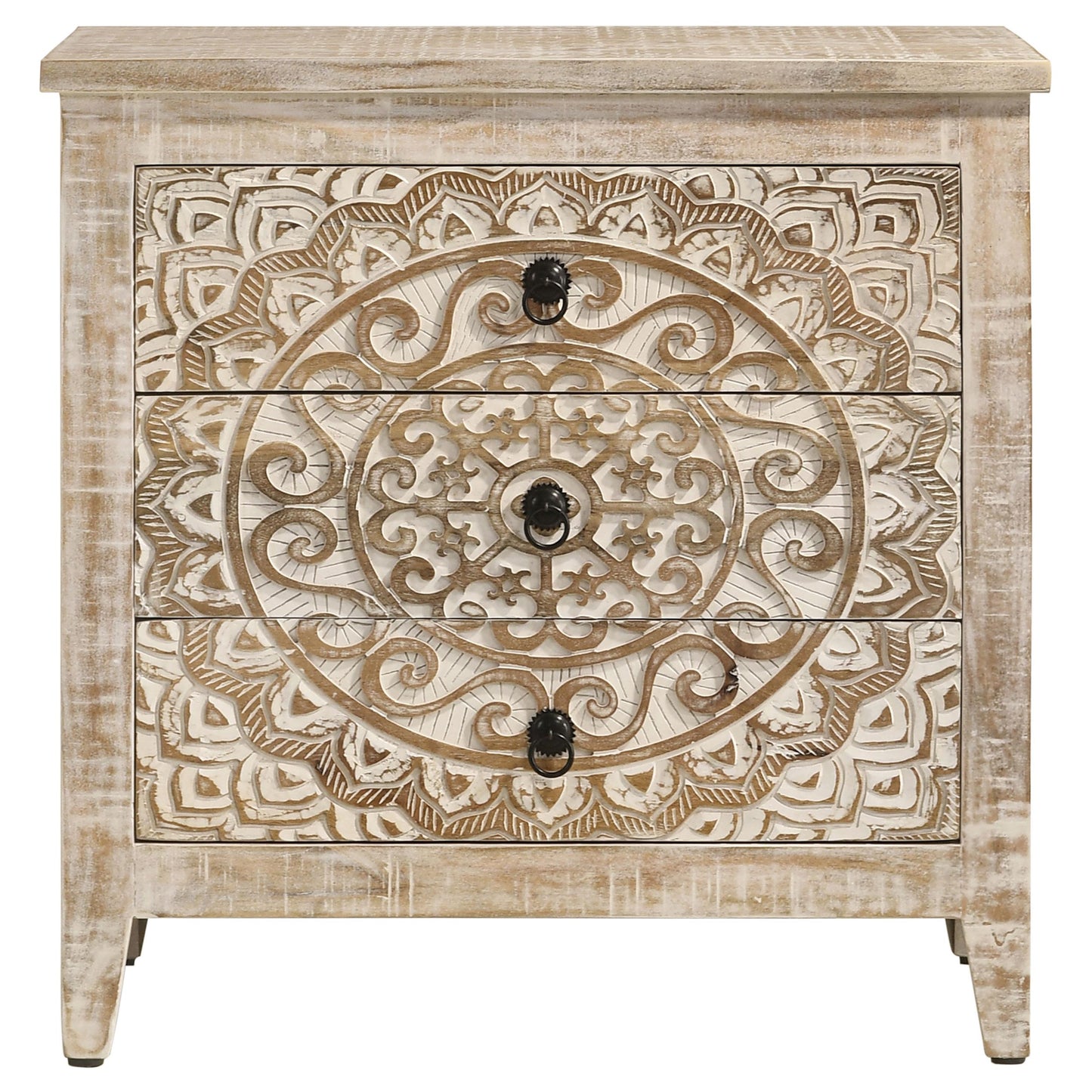 Coaster Furniture Mariska 950390 3-Drawer Wood Mandala Cabinet - Distressed White IMAGE 3