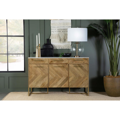  Coaster Furniture Keaton 951138 3-door Marble Top Herringbone Accent Cabinet - Natural IMAGE 10
