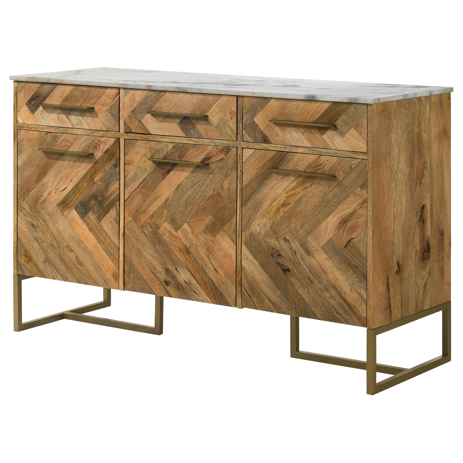  Coaster Furniture Keaton 951138 3-door Marble Top Herringbone Accent Cabinet - Natural IMAGE 5