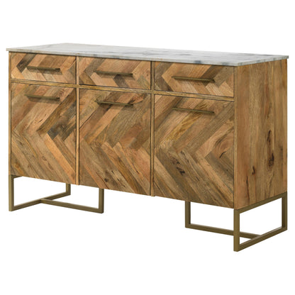  Coaster Furniture Keaton 951138 3-door Marble Top Herringbone Accent Cabinet - Natural IMAGE 5