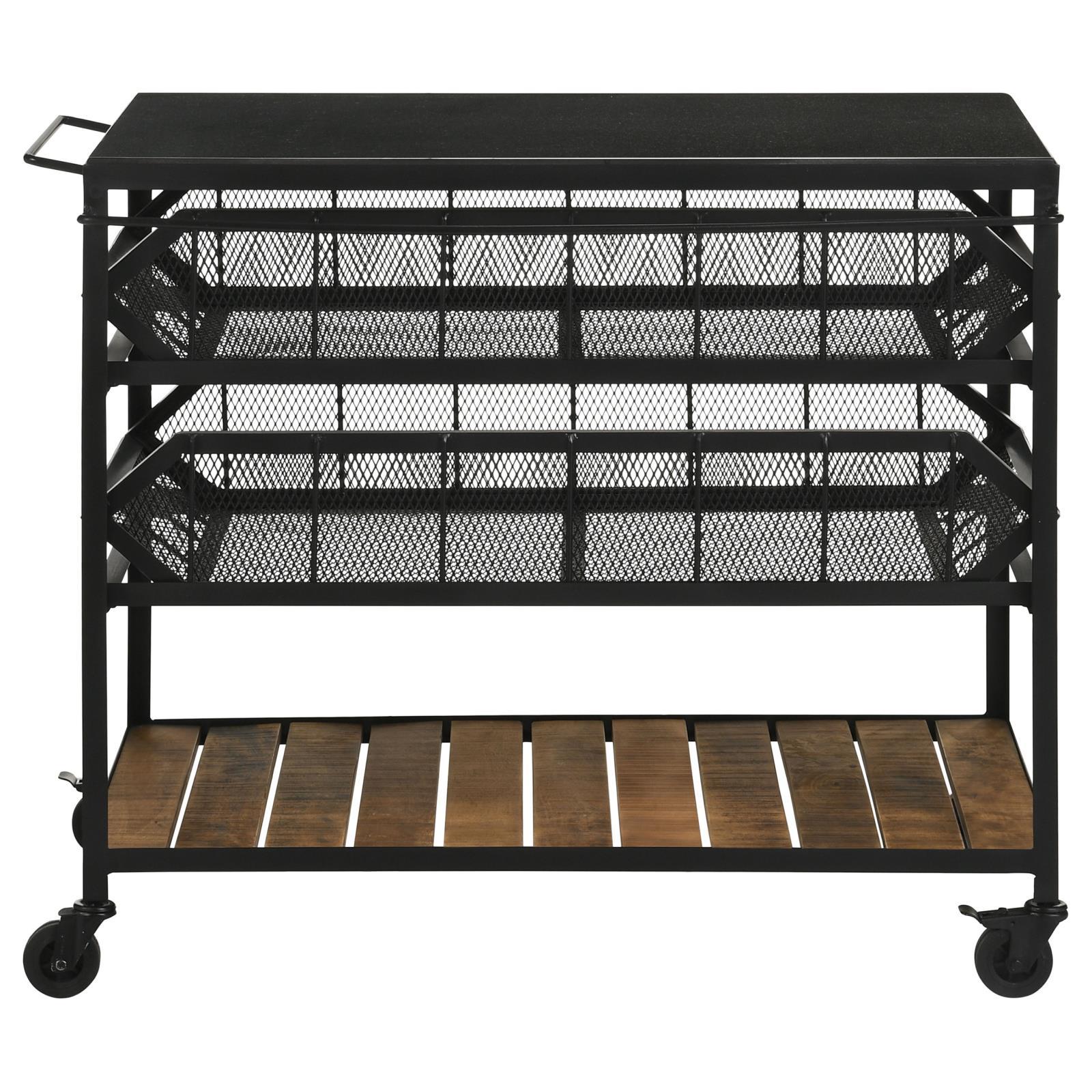 Coaster Furniture Evander 953504 Marble Top Kitchen Cart with Removable Shelves - Black IMAGE 4