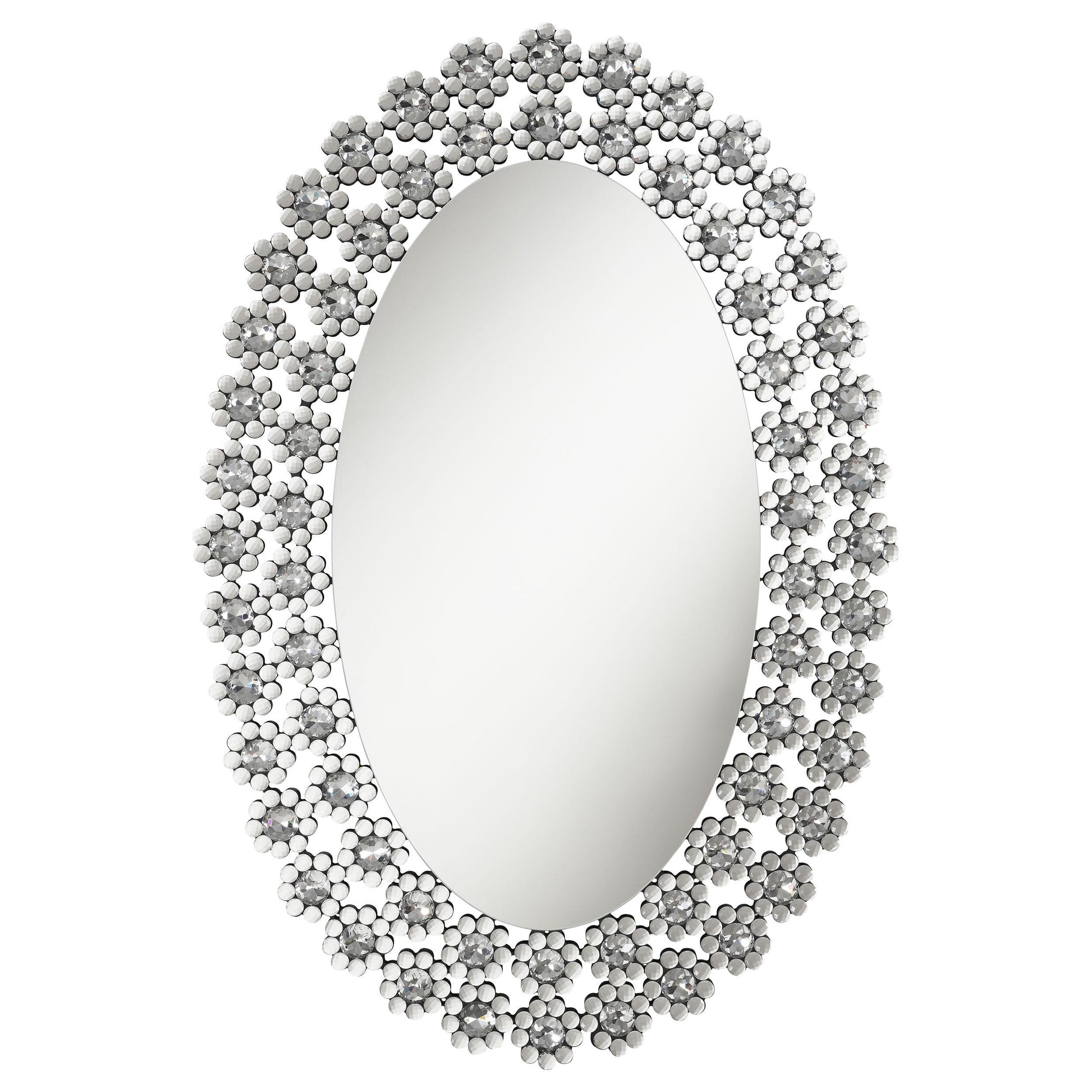 Coaster Furniture Colleen 961615 31 x 47 Inch Oval Wall Mirror Crystal Flowers - Silver IMAGE 2