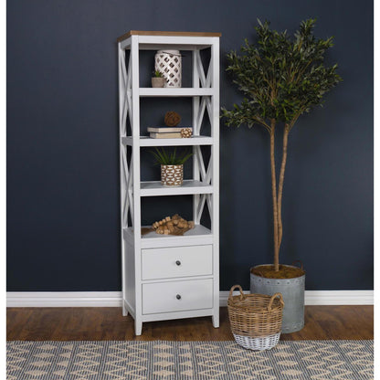 Coaster Furniture Hollis 708254 4-shelf Wood Media Tower with Drawers - Brown and White IMAGE 2