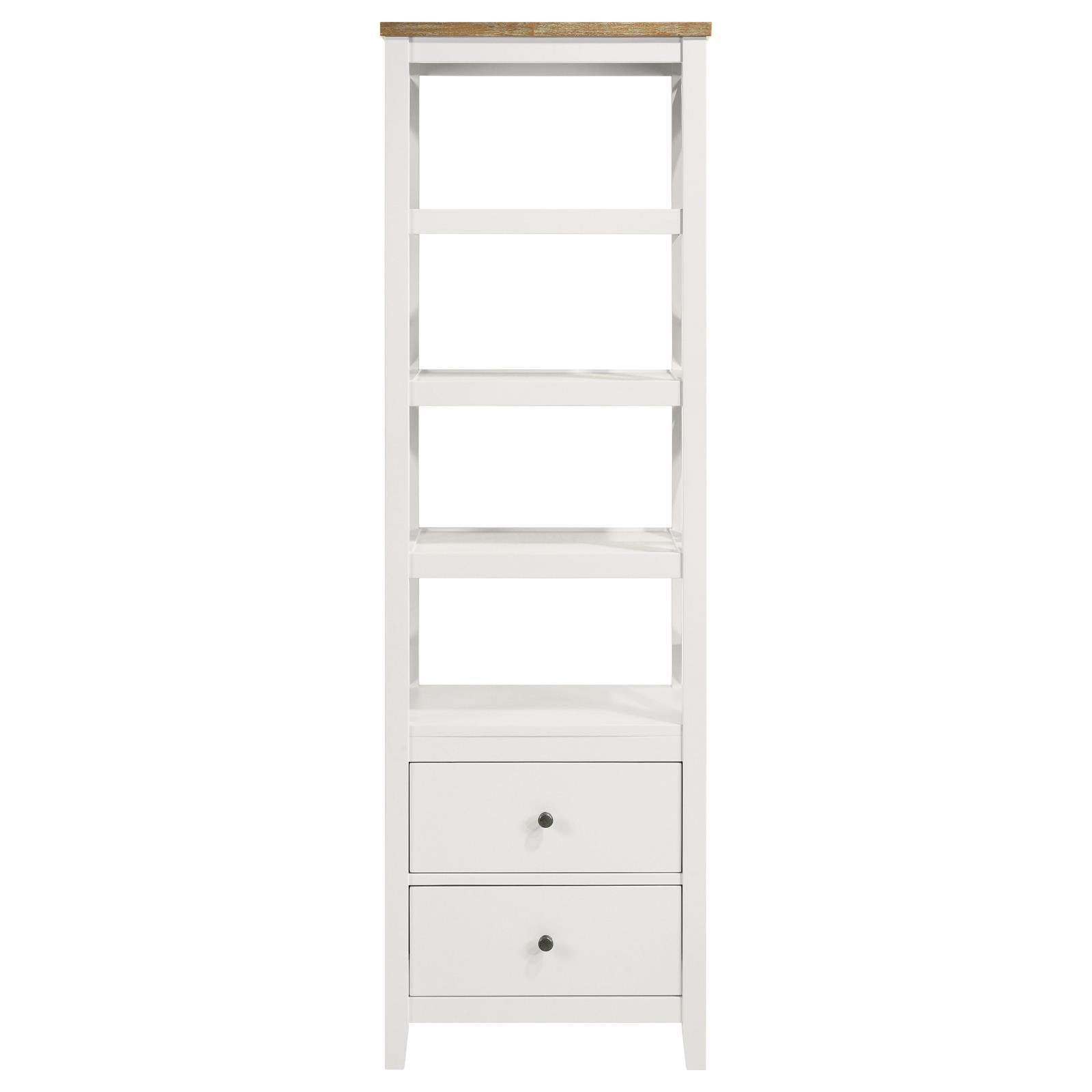Coaster Furniture Hollis 708254 4-shelf Wood Media Tower with Drawers - Brown and White IMAGE 4
