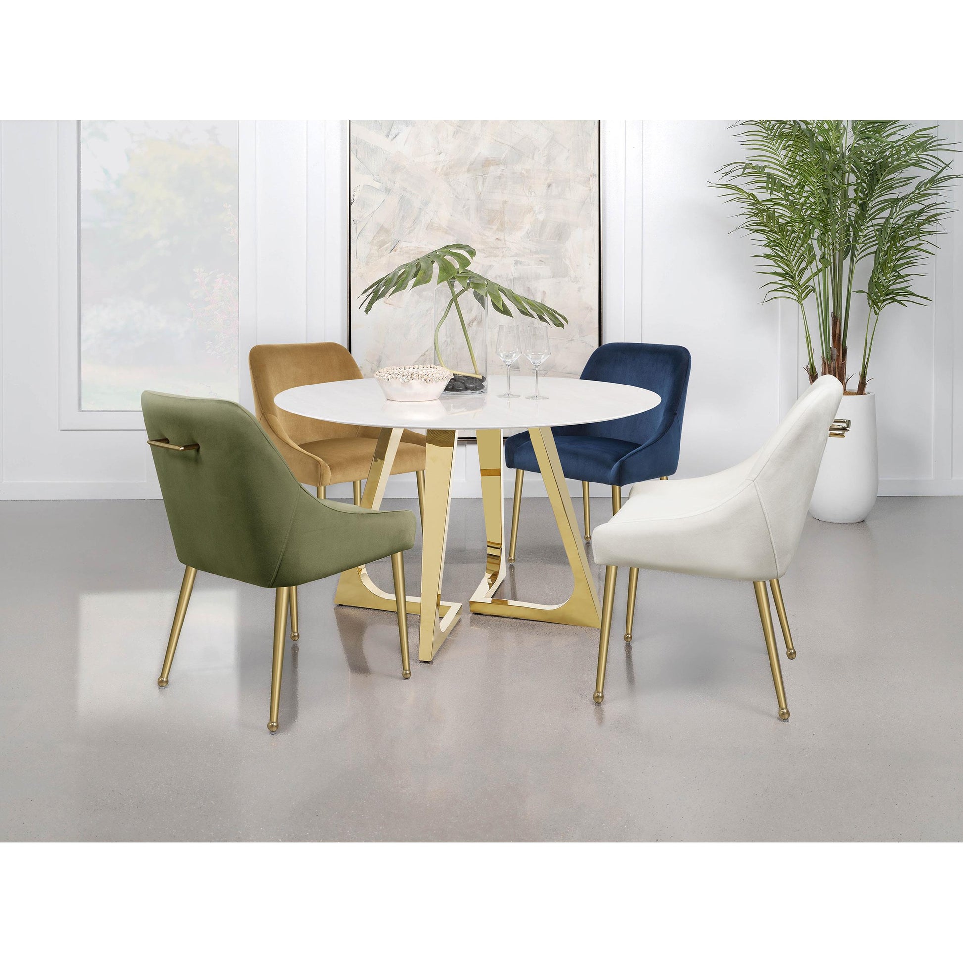 Coaster Furniture Gwynn 107171 Round 51-inch Marble Stainless Steel Dining Table - Gold IMAGE 10