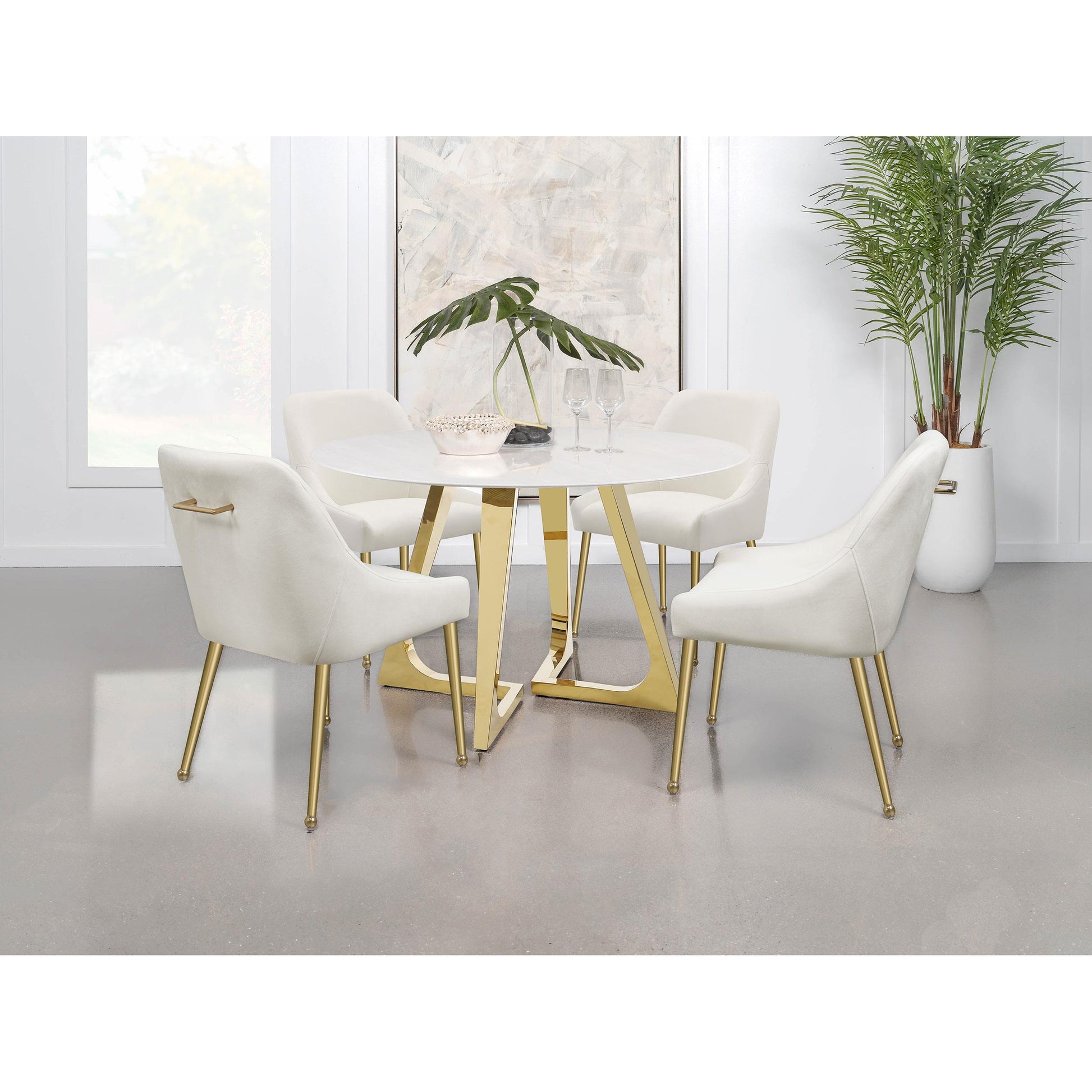 Coaster Furniture Gwynn 107171 Round 51-inch Marble Stainless Steel Dining Table - Gold IMAGE 11