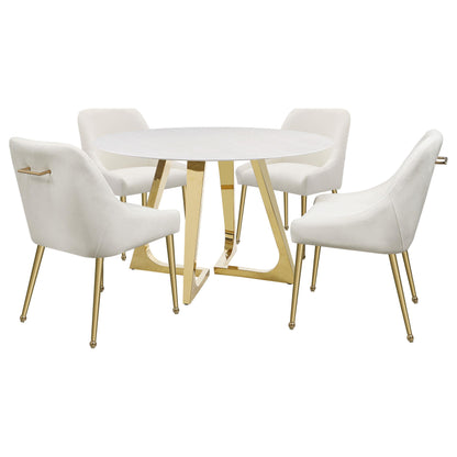 Coaster Furniture Gwynn 107171 Round 51-inch Marble Stainless Steel Dining Table - Gold IMAGE 5