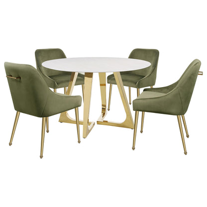 Coaster Furniture Gwynn 107171 Round 51-inch Marble Stainless Steel Dining Table - Gold IMAGE 7