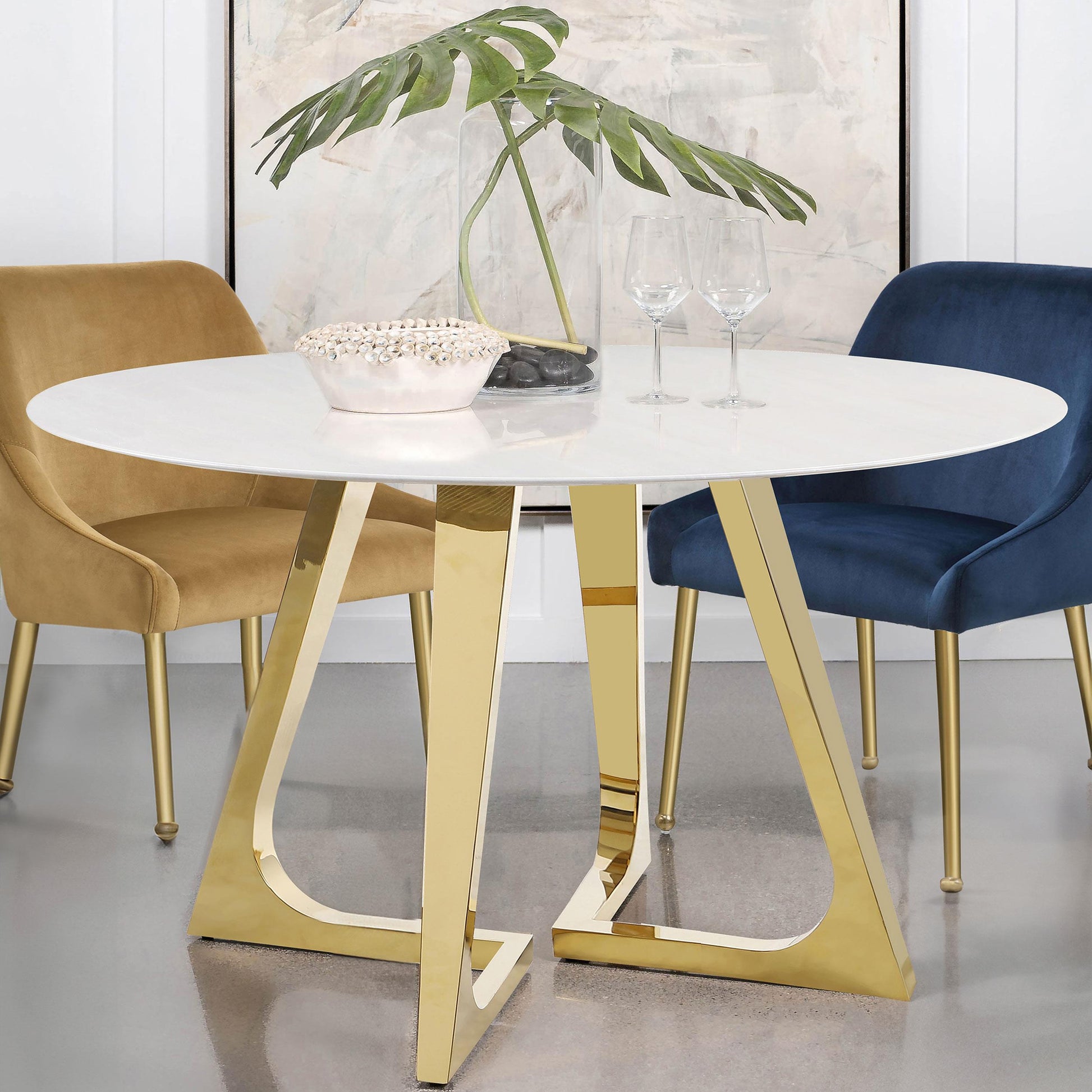 Coaster Furniture Gwynn 107171 Round 51-inch Marble Stainless Steel Dining Table - Gold IMAGE 9