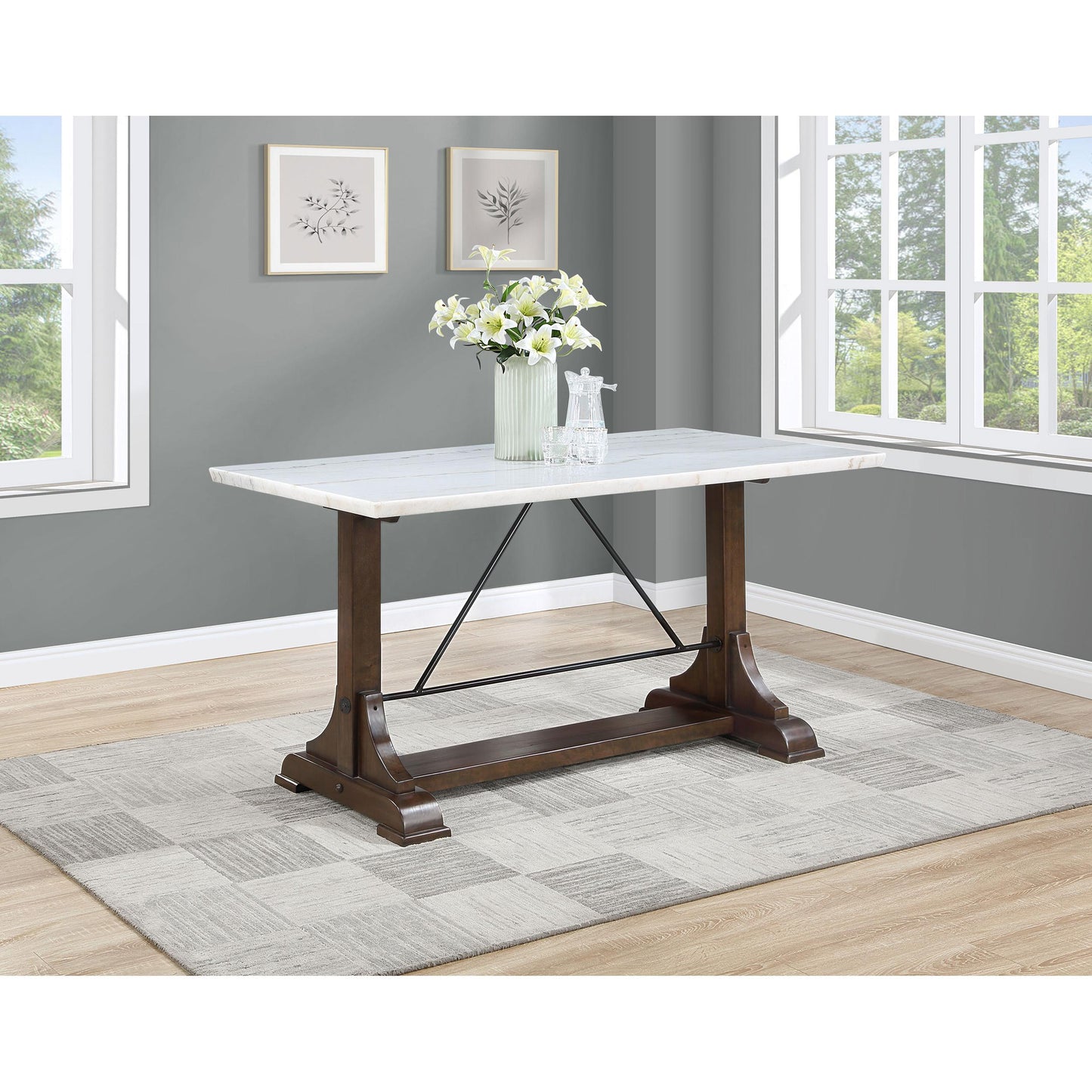 Coaster Furniture Aldrich 182438 66-inch Marble Top Counter Height Dining Table - White IMAGE 2