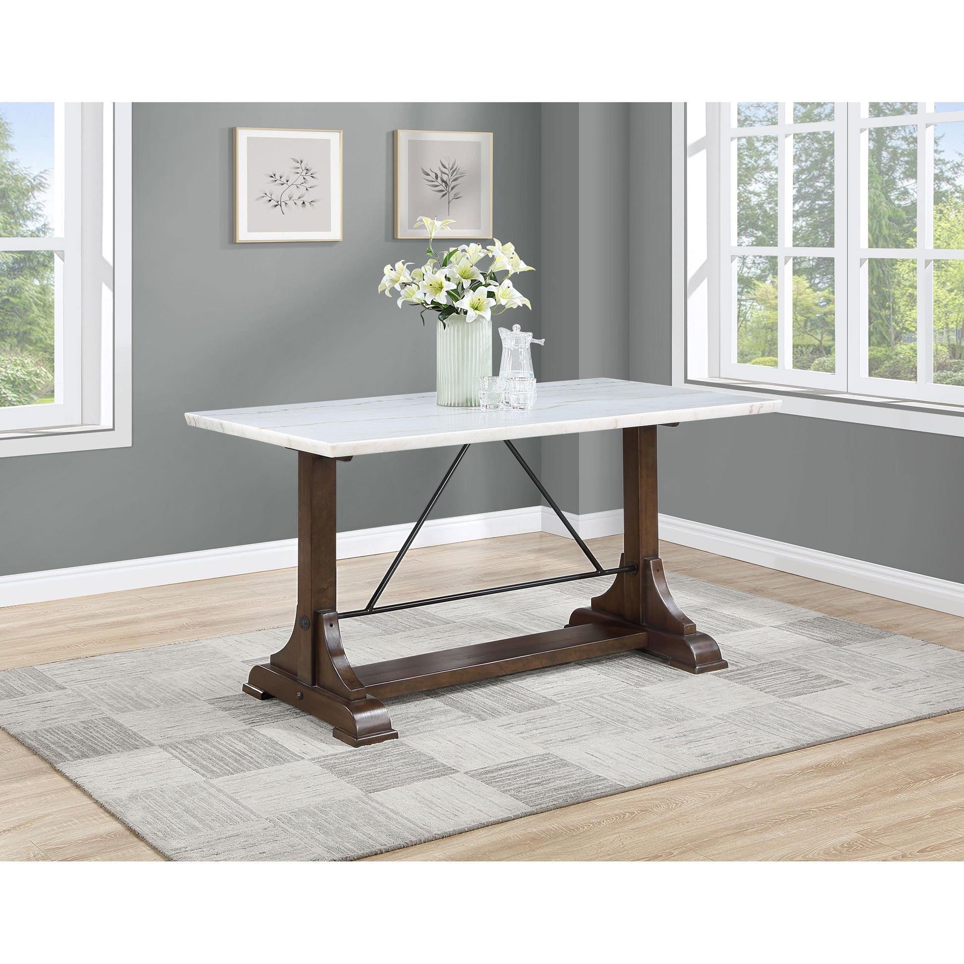 Coaster Furniture Aldrich 182438 66-inch Marble Top Counter Height Dining Table - White IMAGE 2