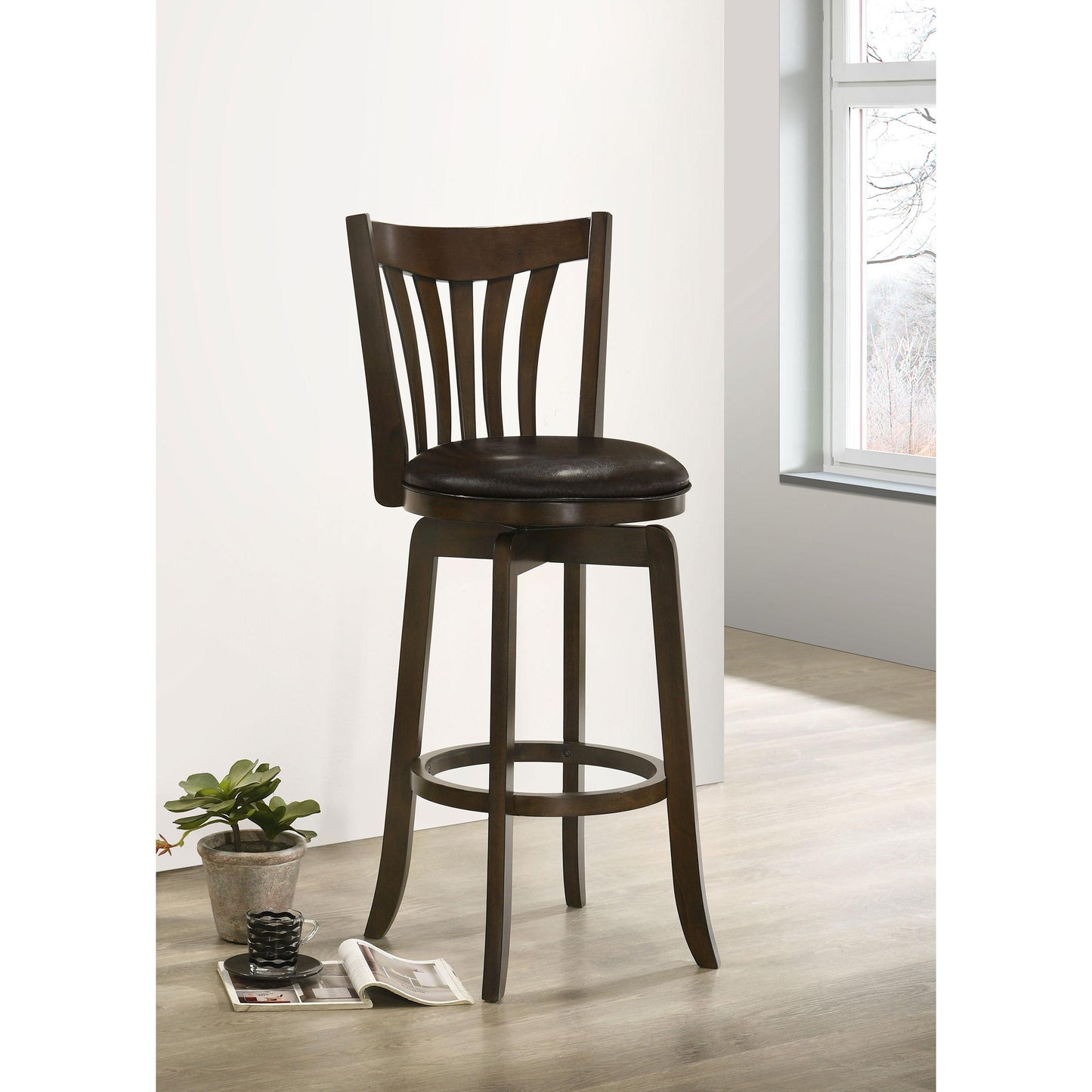 Coaster Furniture Lambert 182509 Wood Pub Height Swivel Bar Chair - Dark Cherry IMAGE 2