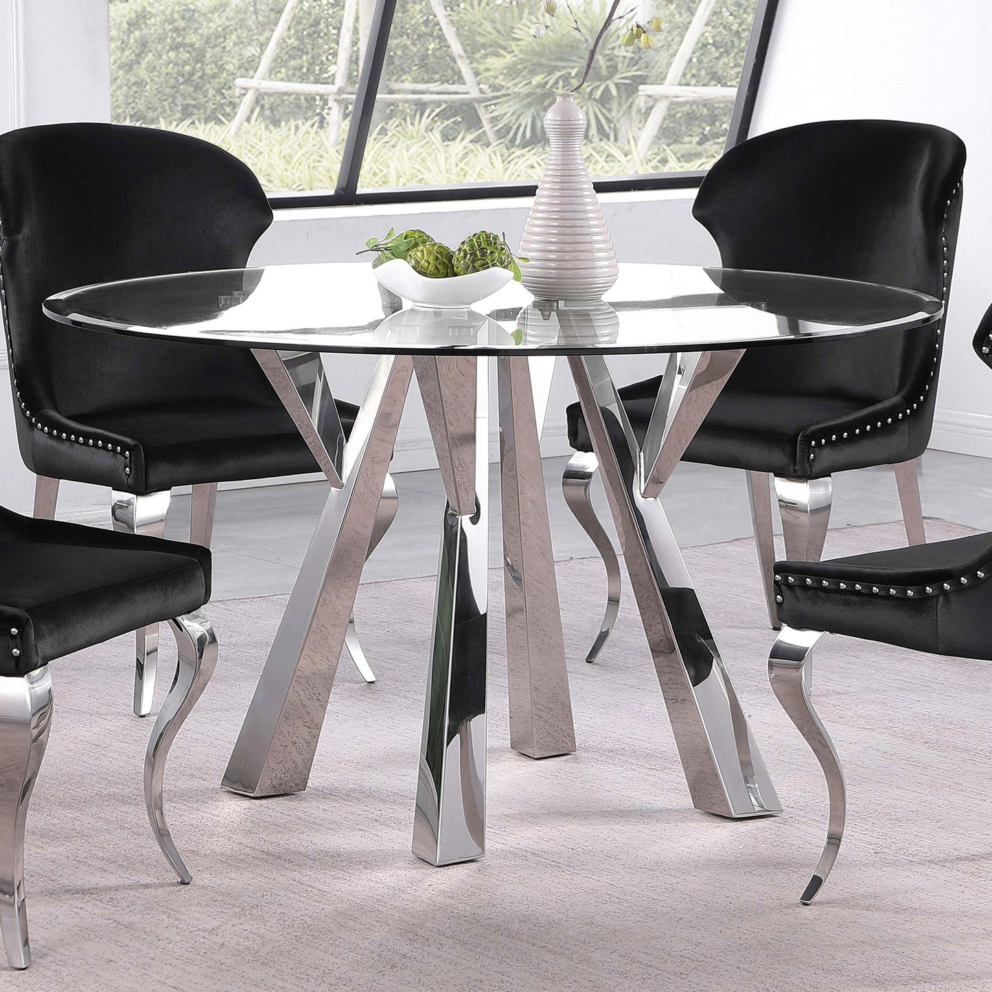 Coaster Furniture Alaia 190710 Round 51-inch Clear Glass Top Dining Table - Chrome IMAGE 2