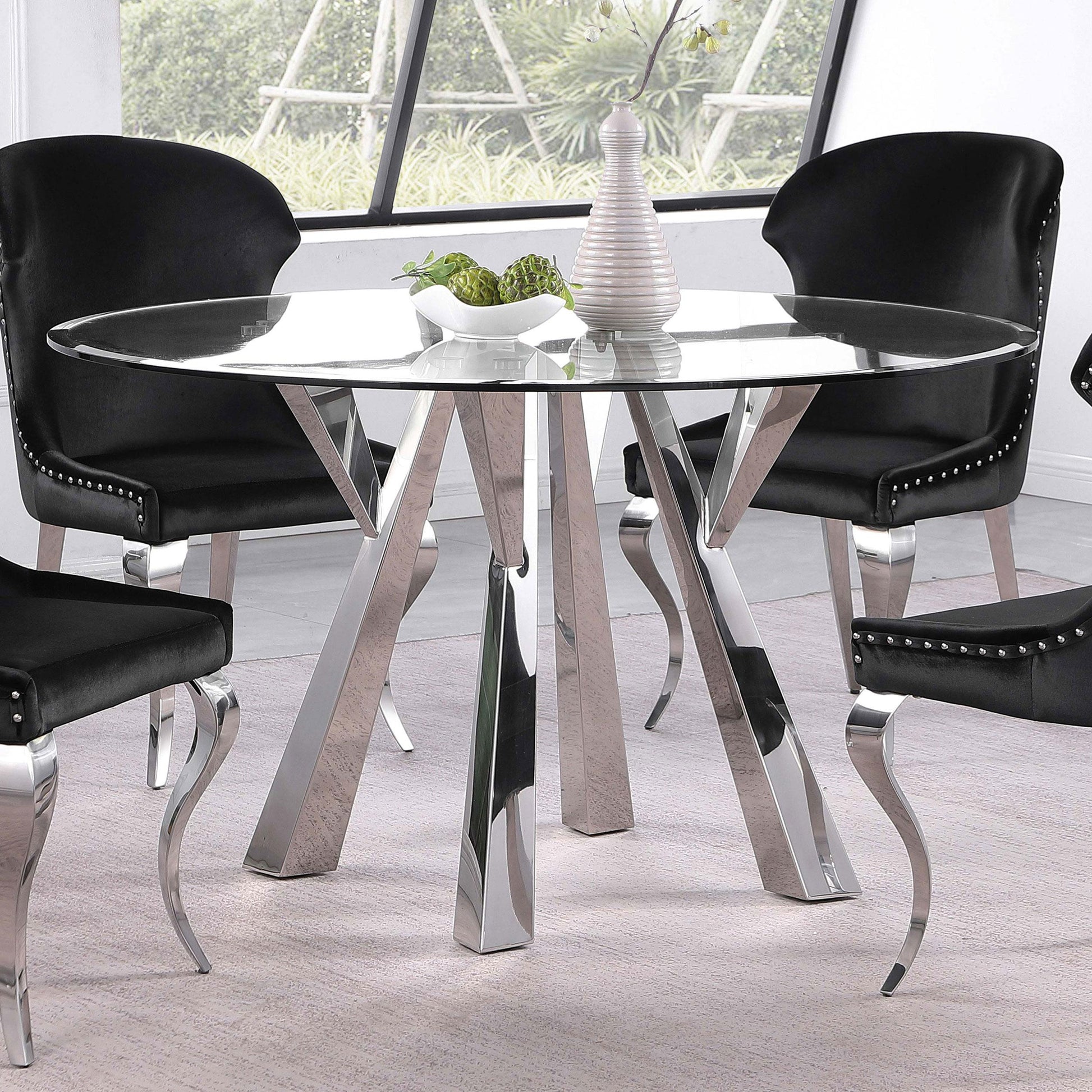 Coaster Furniture Alaia 190710 Round 51-inch Clear Glass Top Dining Table - Chrome IMAGE 2