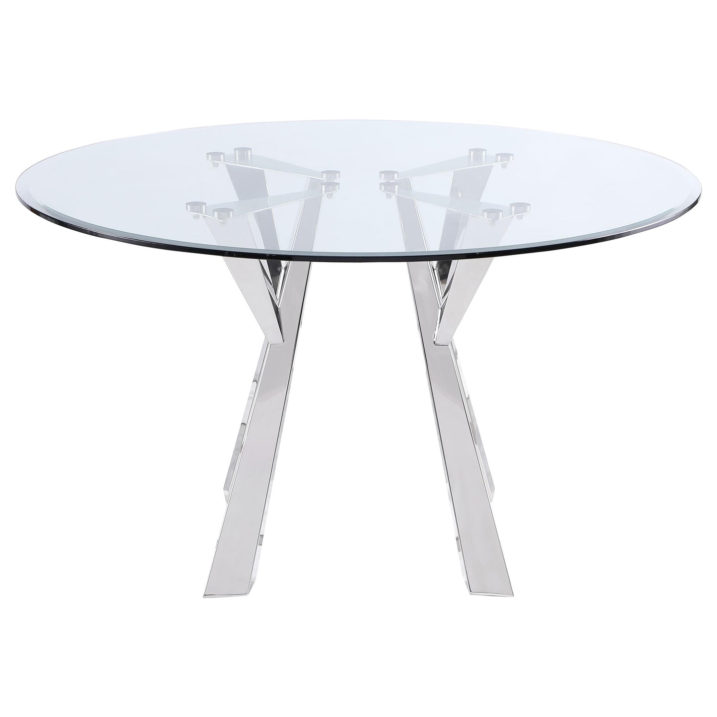 Coaster Furniture Alaia 190710 Round 51-inch Clear Glass Top Dining Table - Chrome IMAGE 3