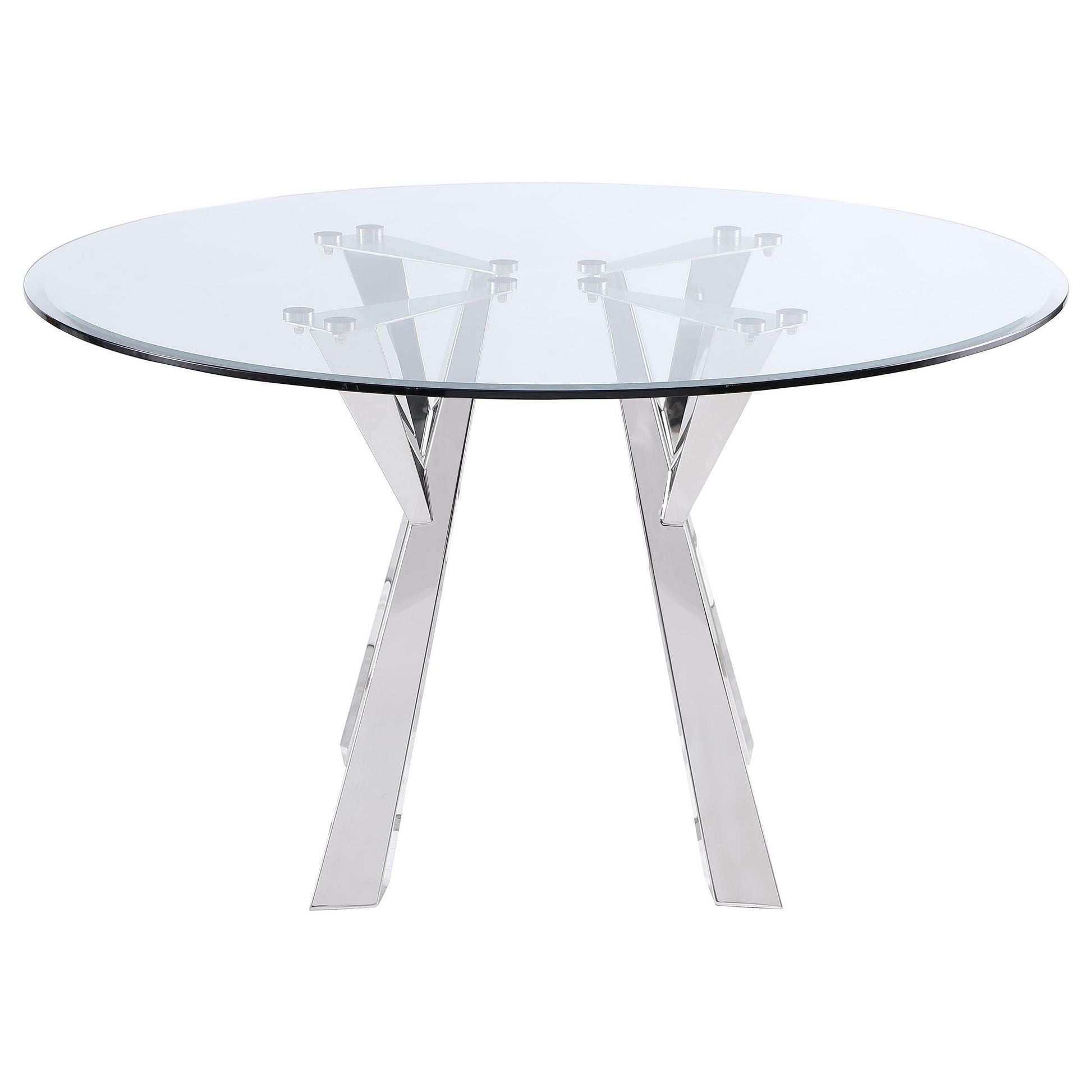 Coaster Furniture Alaia 190710 Round 51-inch Clear Glass Top Dining Table - Chrome IMAGE 3