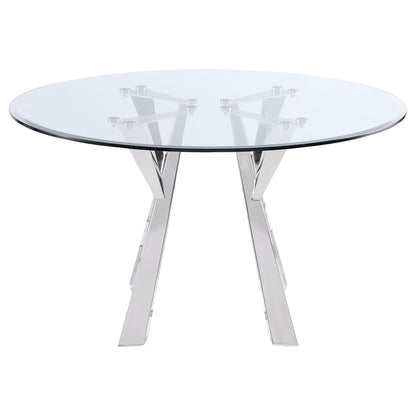 Coaster Furniture Alaia 190710 Round 51-inch Clear Glass Top Dining Table - Chrome IMAGE 3
