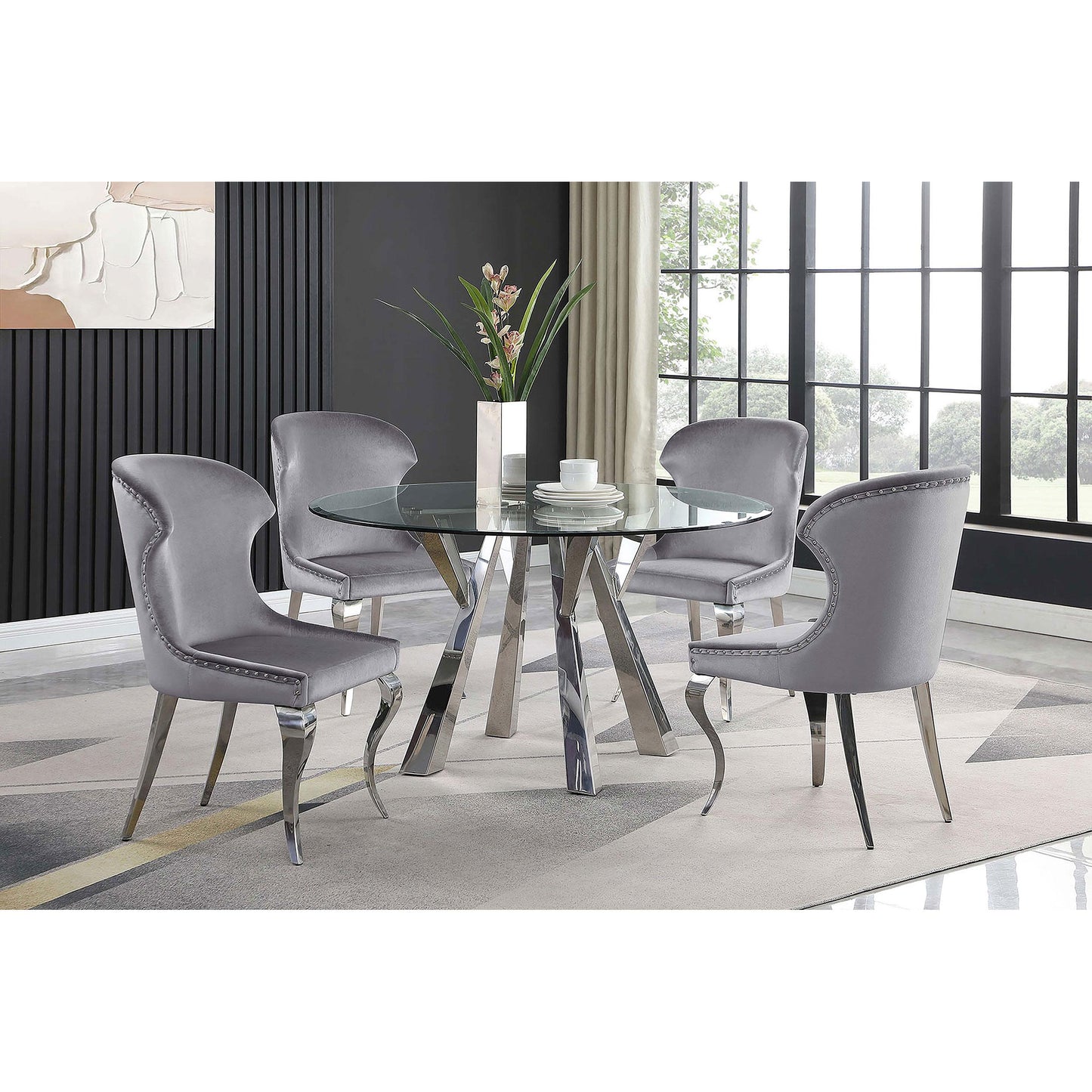 Coaster Furniture Alaia 190710 Round 51-inch Clear Glass Top Dining Table - Chrome IMAGE 5