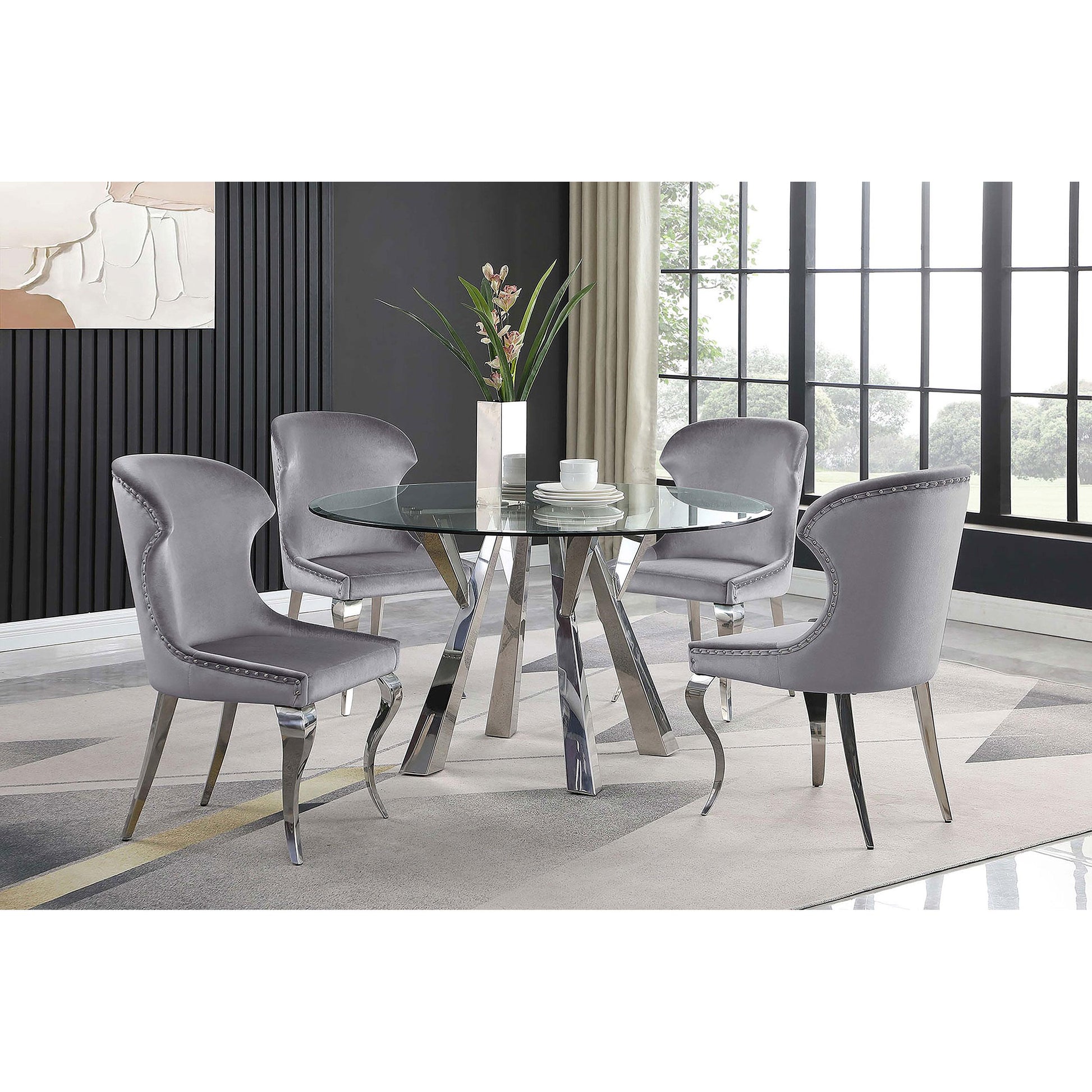 Coaster Furniture Alaia 190710 Round 51-inch Clear Glass Top Dining Table - Chrome IMAGE 5
