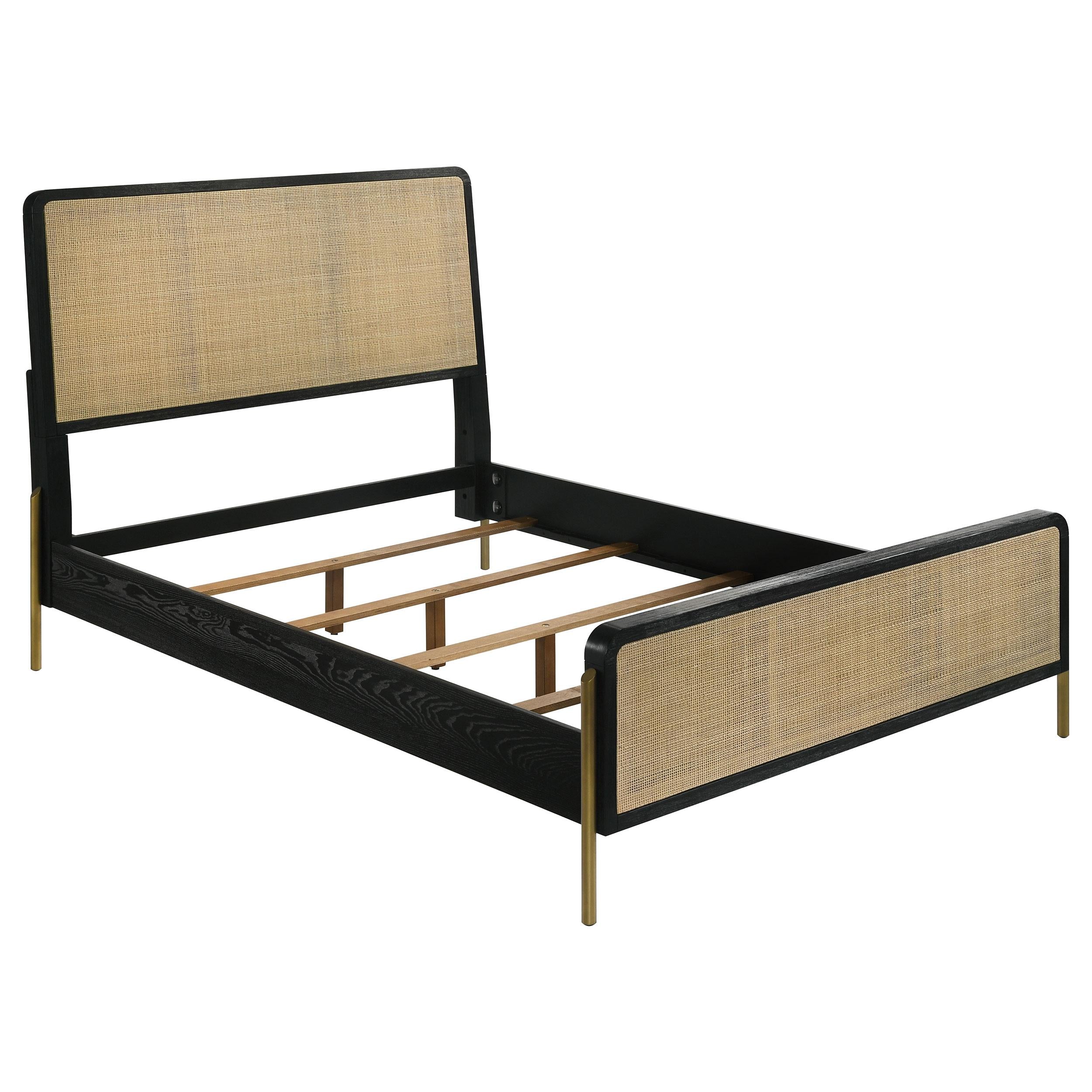 Coaster Furniture Arini 224330Q Rattan Queen Panel Bed - Black and Natural IMAGE 1