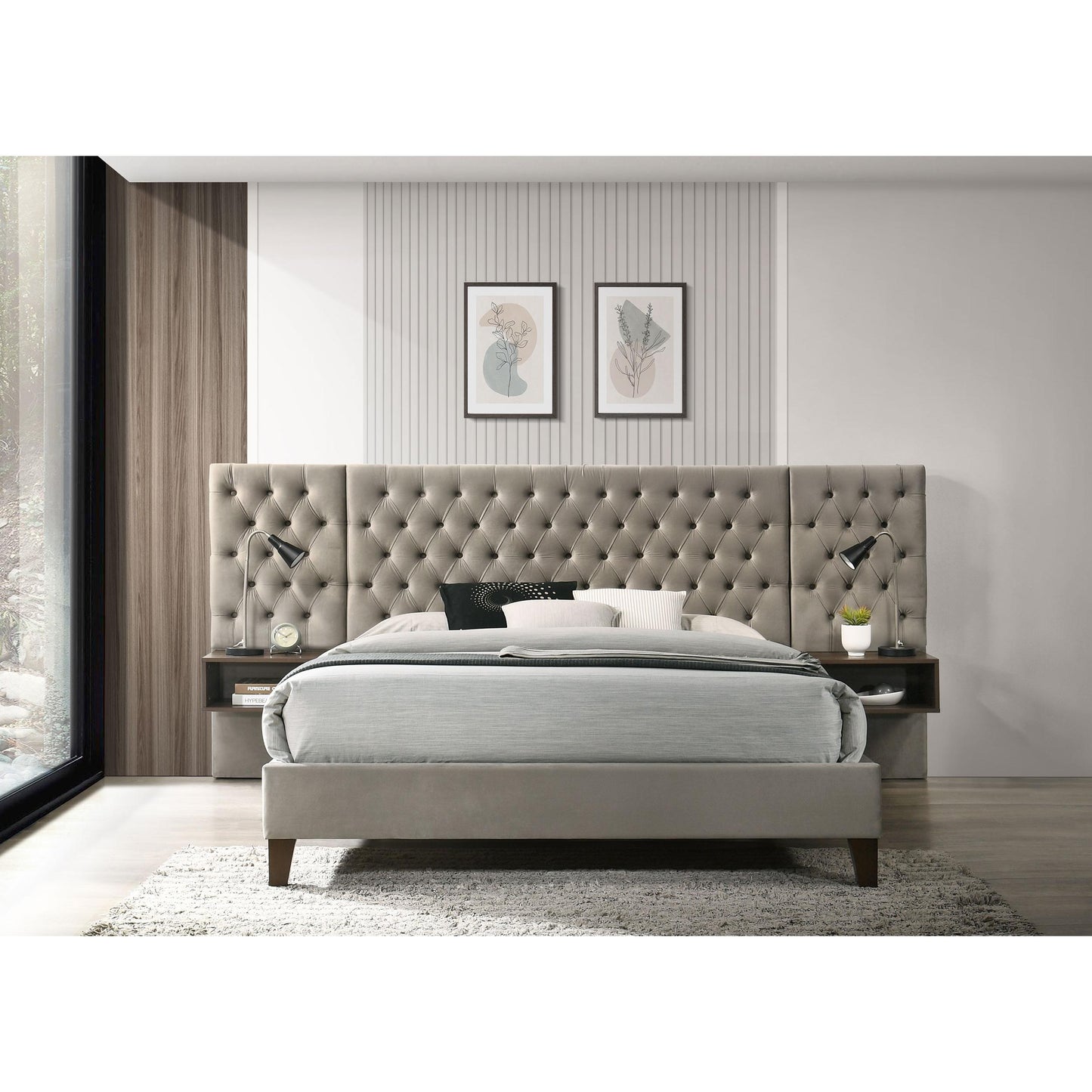 Coaster Furniture Marley 300833Q Upholstered Queen Wall Panel Bed - Light Brown IMAGE 2