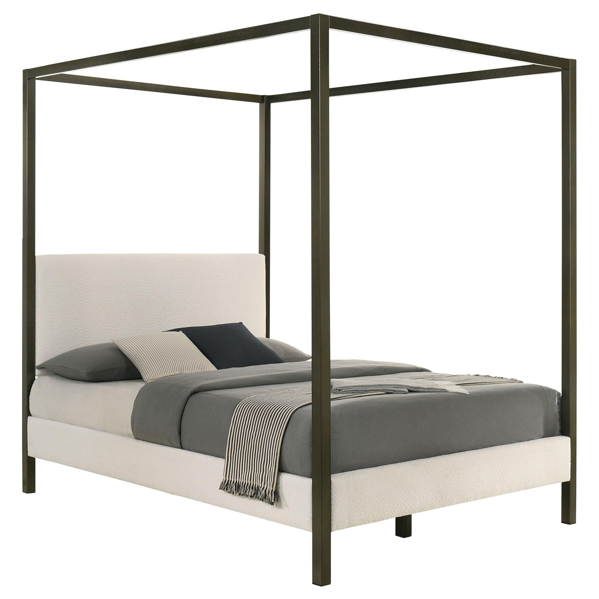  Coaster Furniture Monroe 300834Q Upholstered Queen Canopy Bed - Vanilla IMAGE 1