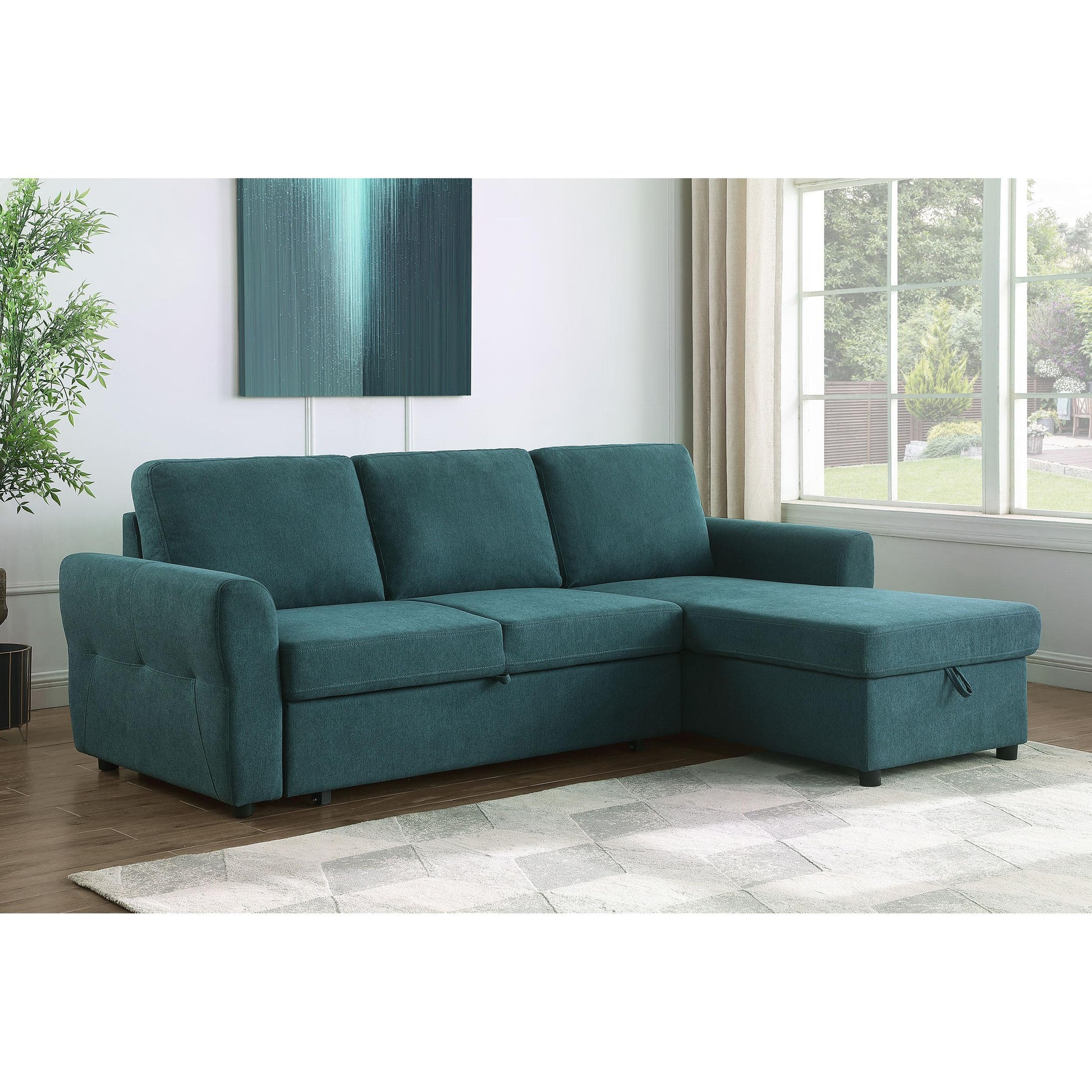 Coaster Furniture Samantha 511087 Upholstered Storage Sleeper Sectional Sofa - Teal IMAGE 2