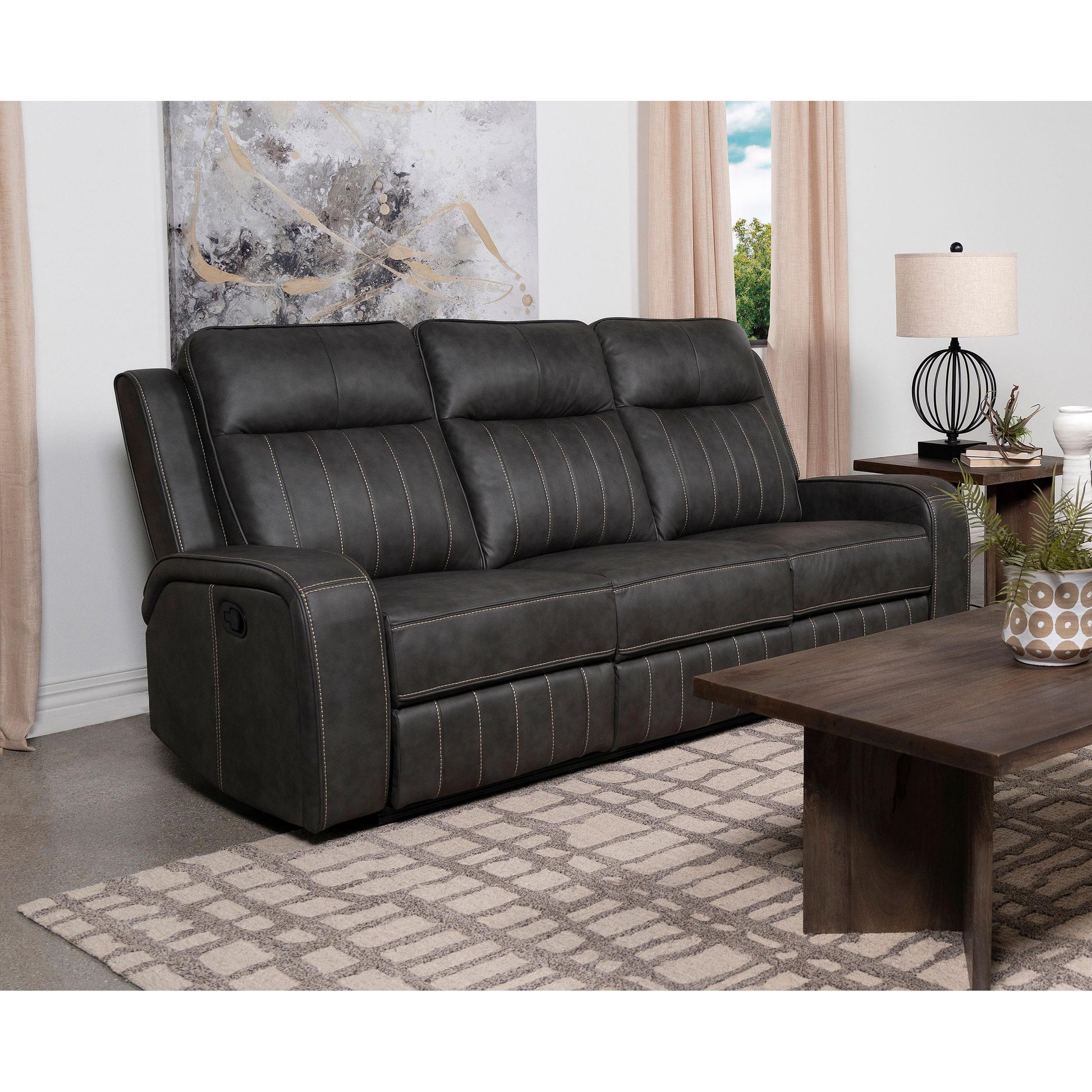 Coaster Furniture Raelynn 603191 Upholstered Track Arm Motion Sofa - Grey IMAGE 2