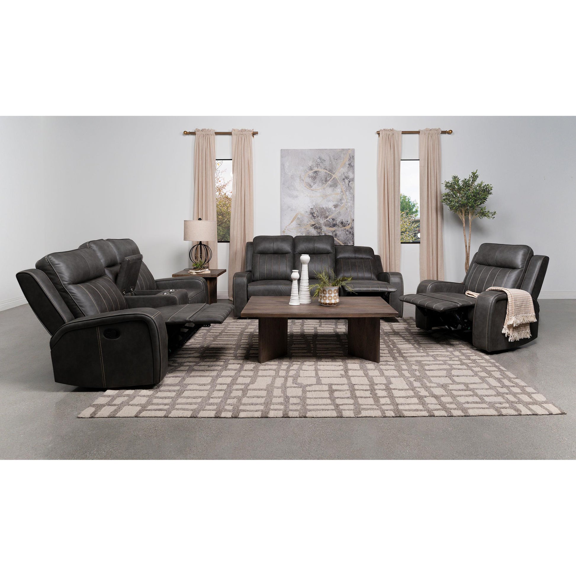Coaster Furniture Raelynn 603192 Upholstered Track Arm Motion Loveseat - Grey IMAGE 9