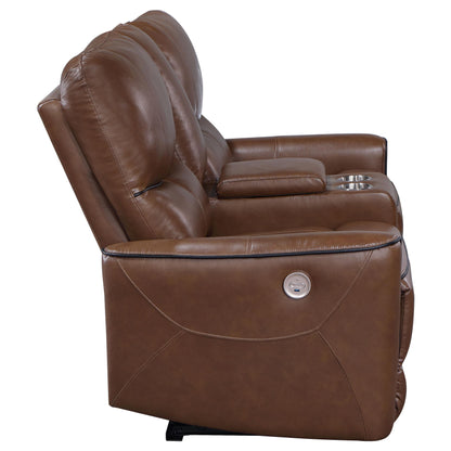 Coaster Furniture Greenfield 610265P Upholstered Power Reclining Loveseat - Saddle Brown IMAGE 5