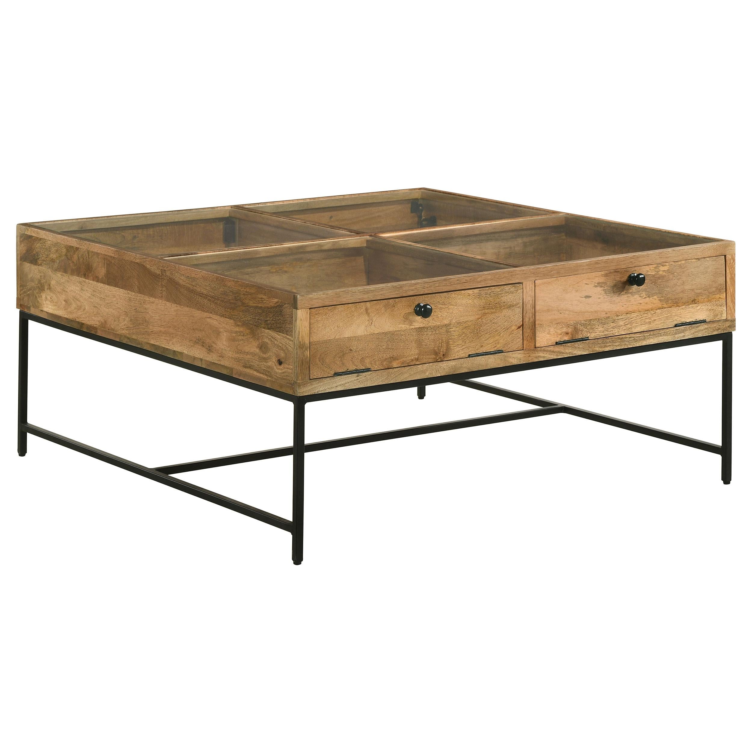  Coaster Furniture Stephie 704698 4-Drawer Square Glass Top Coffee Table - Honey Brown IMAGE 1