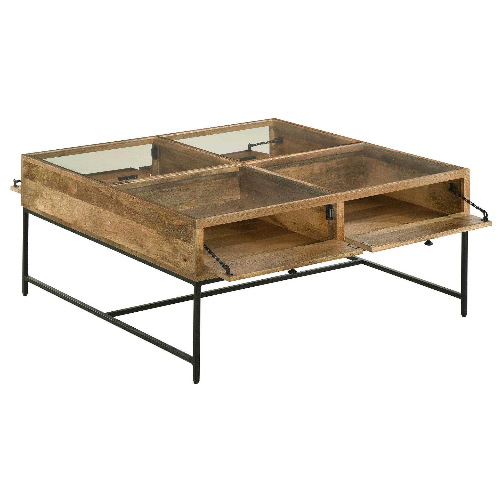  Coaster Furniture Stephie 704698 4-Drawer Square Glass Top Coffee Table - Honey Brown IMAGE 3
