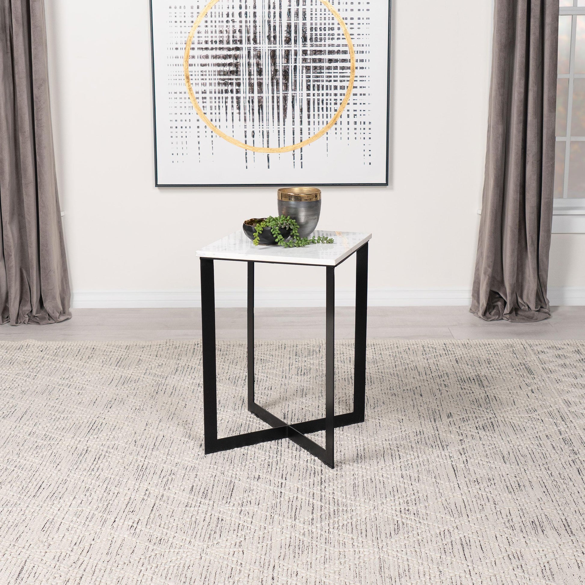  Coaster Furniture Tobin 707697 Square Marble Top End Table - White and Black IMAGE 2