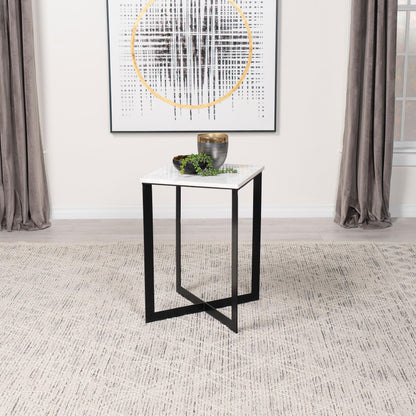  Coaster Furniture Tobin 707697 Square Marble Top End Table - White and Black IMAGE 2