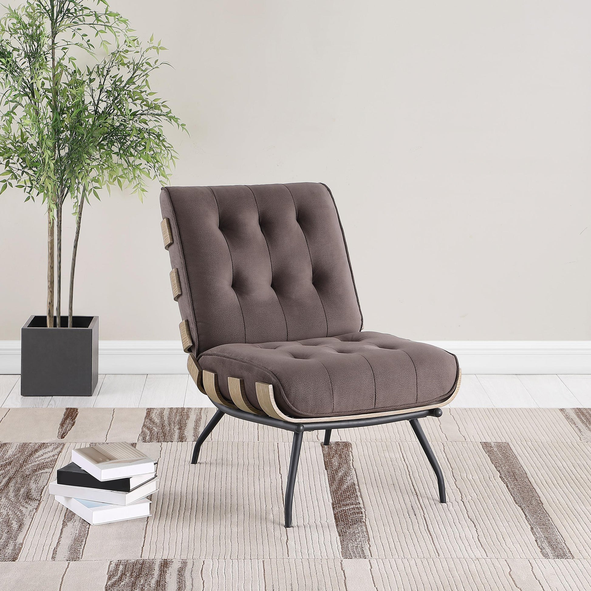 Coaster Furniture Aloma 907503 Upholstered Tufted Armless Accent Chair - Brown IMAGE 2