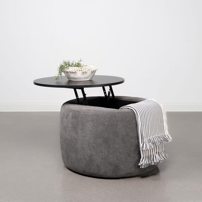  Coaster Furniture Tesoro 910147 Round Upholstered Lift Top Storage - Ottoman Grey IMAGE 5
