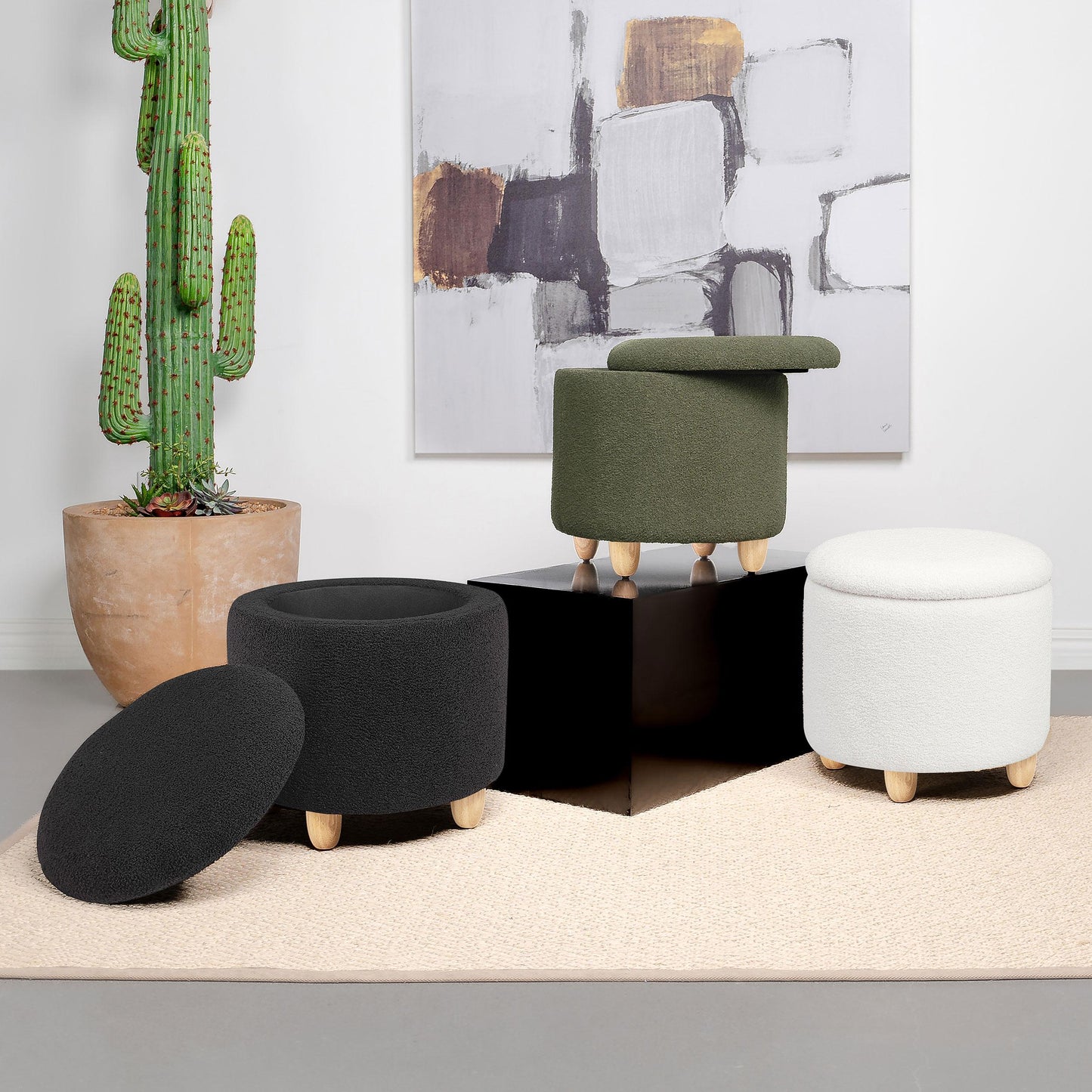 Coaster Furniture Valia 910229 Faux Sheepskin Upholstered Round Storage - Ottoman Ivory IMAGE 5