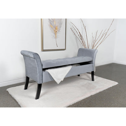 Coaster Furniture Farrah 910239 Velvet Upholstered Rolled Arm Storage Bench - Silver IMAGE 10
