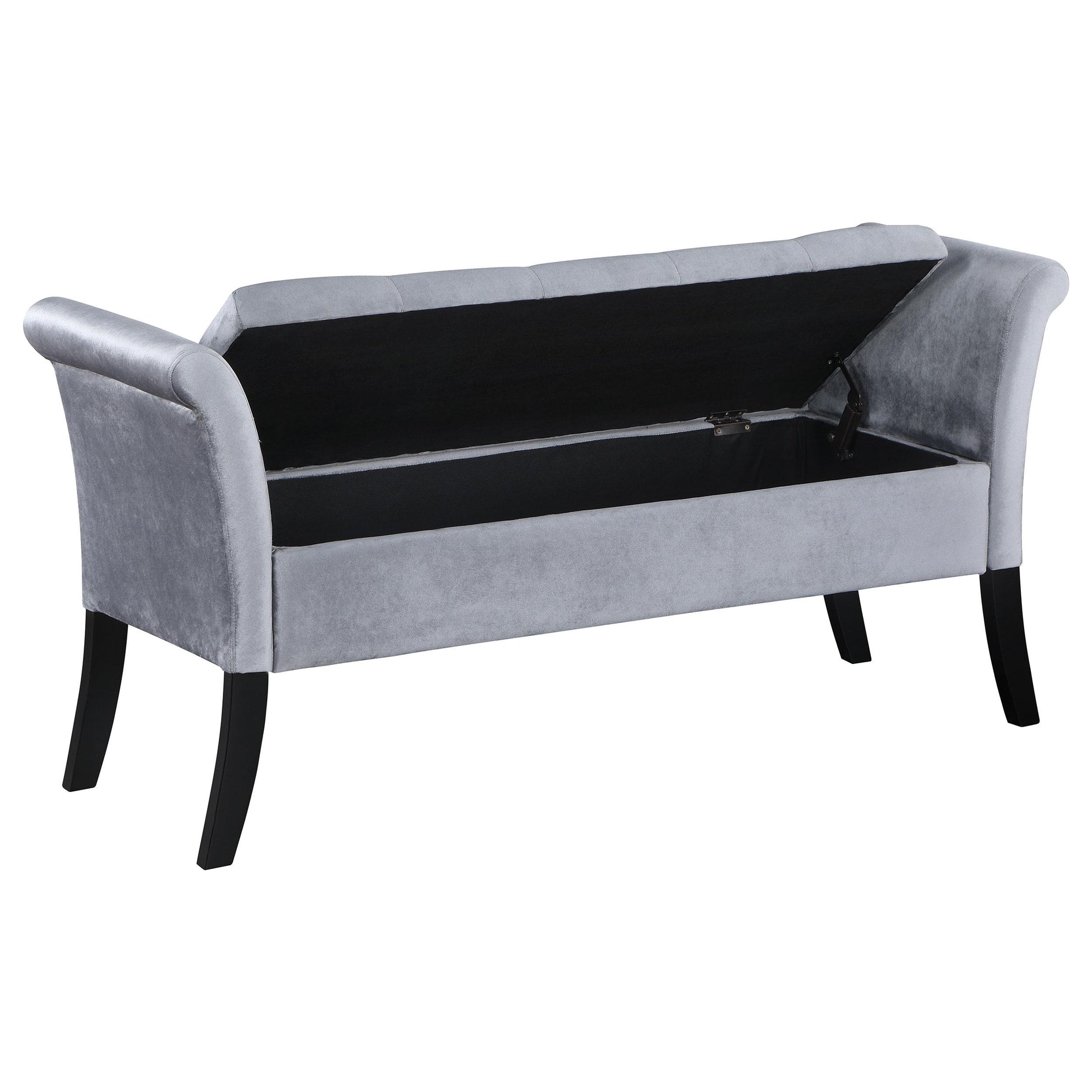 Coaster Furniture Farrah 910239 Velvet Upholstered Rolled Arm Storage Bench - Silver IMAGE 3