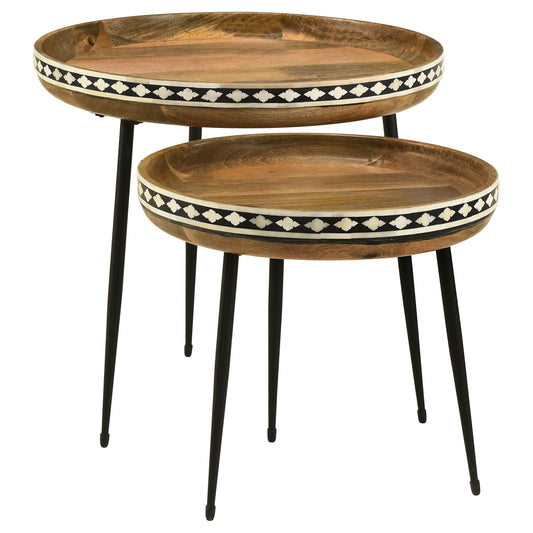  Coaster Furniture Ollie 930193 2-piece Solid Wood Bone Inlay Nesting Table - Natural IMAGE 1